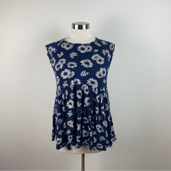 Cooperative Navy Blue White Floral Boho Top - Picture 1 of 7